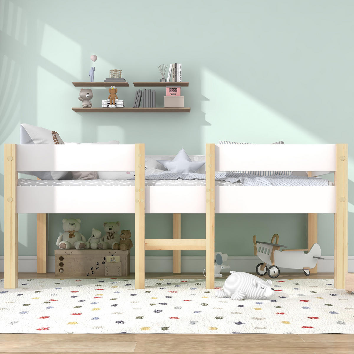 HAUSBETT 90/190 cm Weiß aus Kiefer-Massivholz mit Rausfallschutz - Weiß, Holz (90/200cm) - OKMYHOME