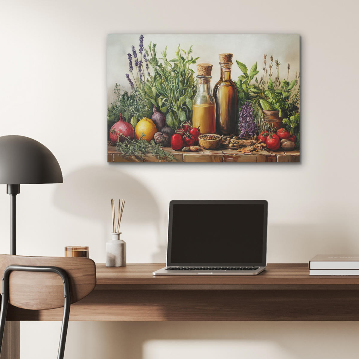 AKUSTIKBILD Stilleben - Kräuter - Gewürze - Früchte - Farbenfroh Wanddeko 70x50 cm - Grün, Kunststoff (70/50/0.9cm) - MuchoWow