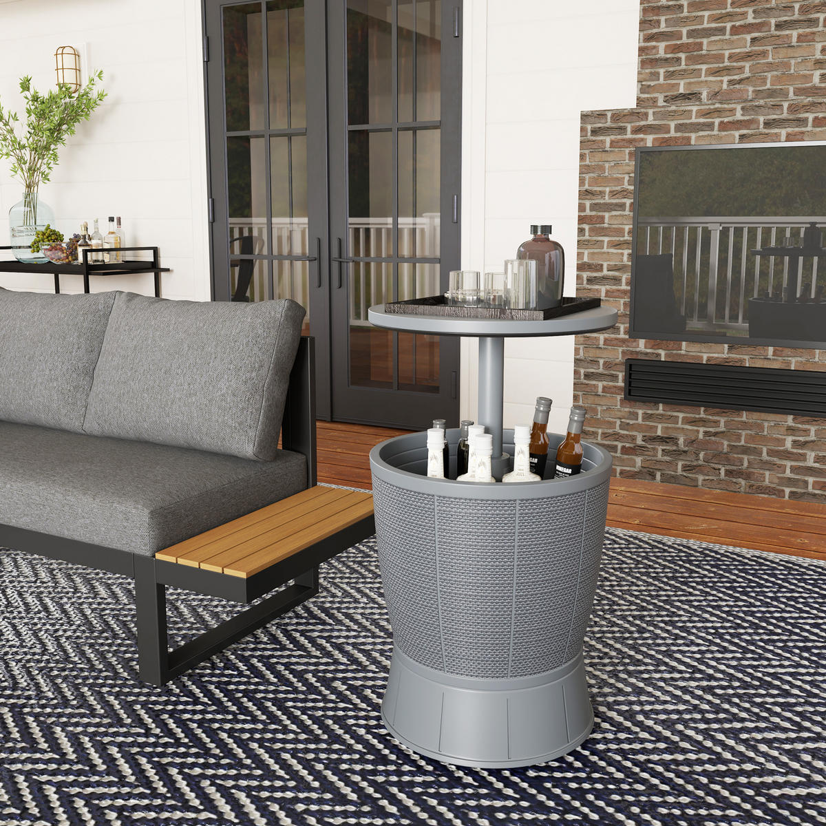GARTENTISCH DE-14133 3-in-1 mit Eisbehälter, höhenverstellbar Grau - Grau, Kunststoff (49/49/84cm) - ComfortXL