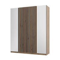 KLEIDERSCHRANK Nehir Korpus Eiche Evoke, Front Schwarz/Eiche Evoke 200 cm - 4T Modern mit Spiegeln außen und Lamellentüren mittig - Eichefarben/Schwarz, Holzwerkstoff/Kunststoff (200/239/61.9cm) - AX Living