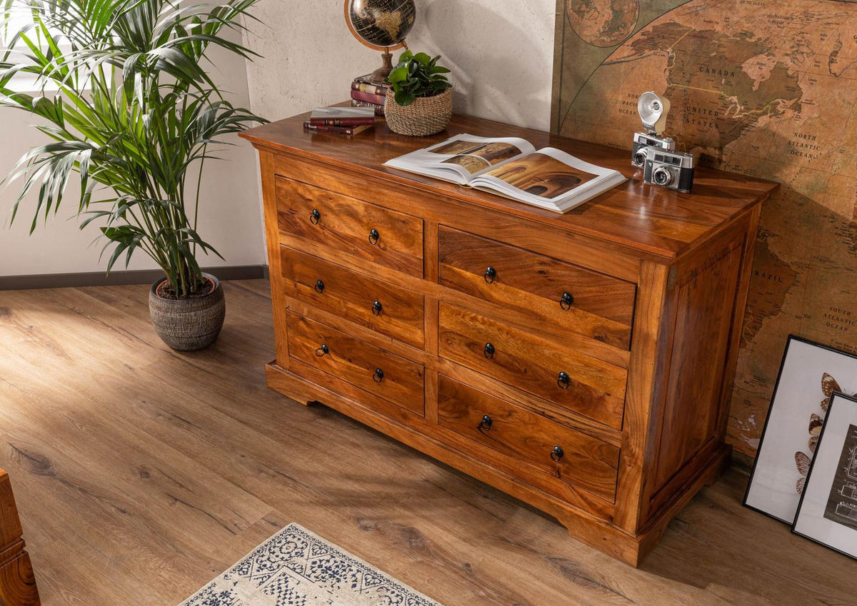 KOMMODE Akazie 145x58x90 honig lackiert OXFORD #0447 - Braun, Holz (145/90/58cm) - Massivmoebel24