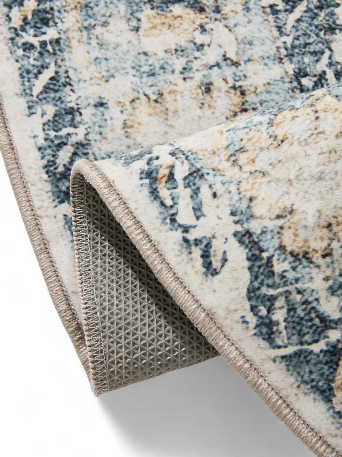 VINTAGE-TEPPICH George waschbar ø 120 cm rund - Blau, Kunststoff (120/120cm) - benuta