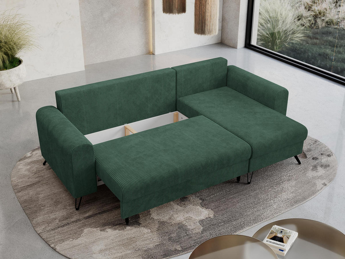 ECKSOFA Hugo Cord Grün - Schwarz/Grün, Textil/Metall (242/140cm) - MKS
