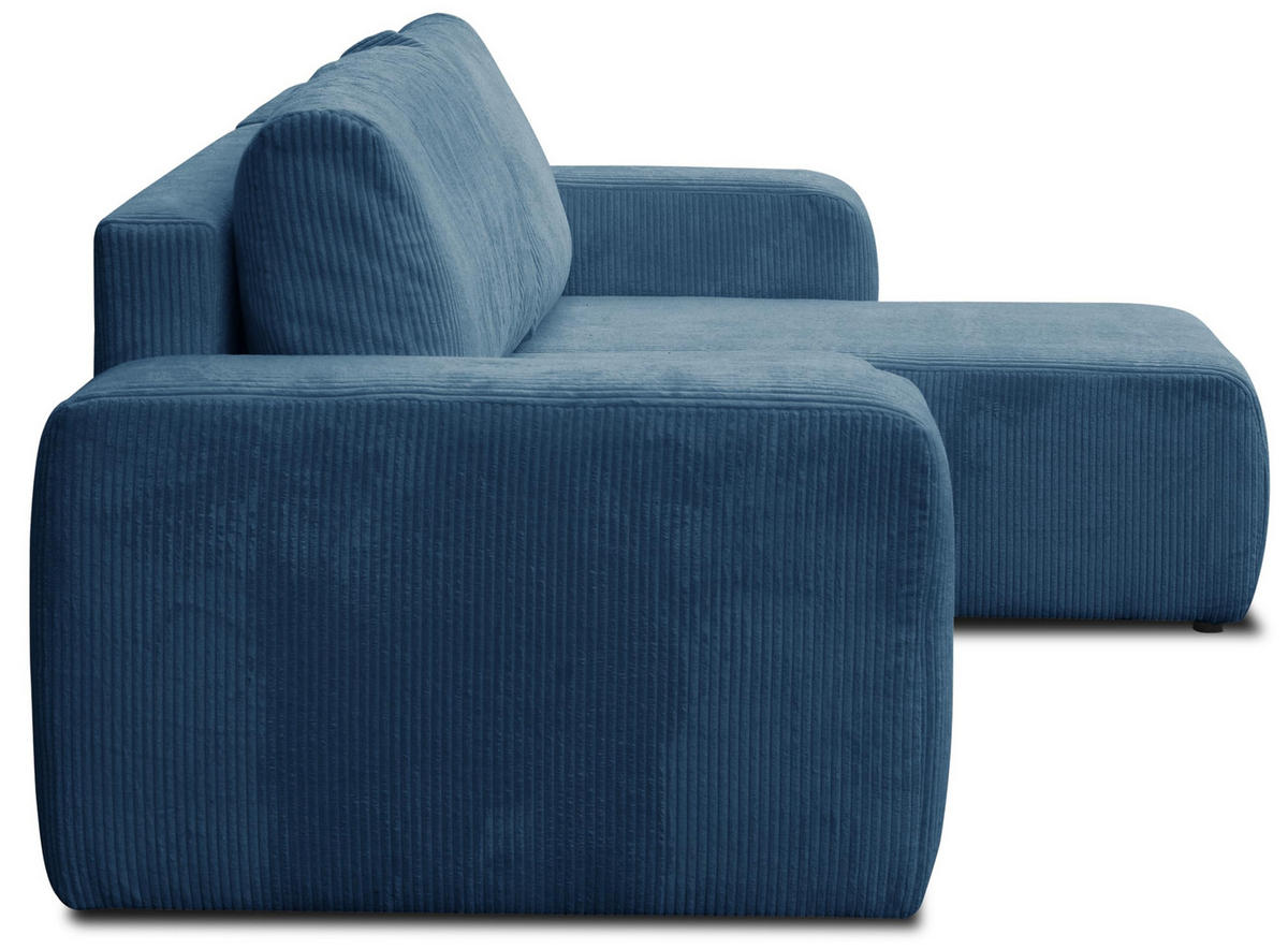 ECKSOFA LUNA mit Schlaffunktion und Bettkasten Cord-Stofff (Blau) - Blau, Textil (244/142cm) - VENASI MÖBEL