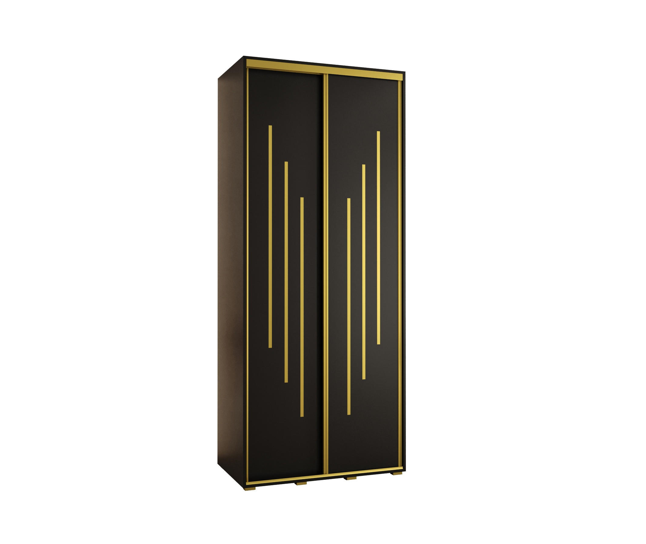 Abiks Möbel SCHWEBETÜRENSCHRANK Schwarz, Schwarz, Gold 110cm × 60cm × 235cm