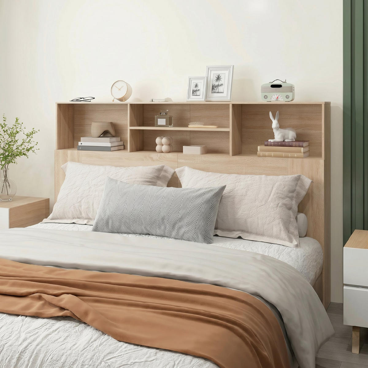 KOPFTEIL DE-18531 mit 4 offenen Fächern Naturholz-Optik - Naturfarben, Holzwerkstoff (20.2/108.2/160cm) - ComfortXL