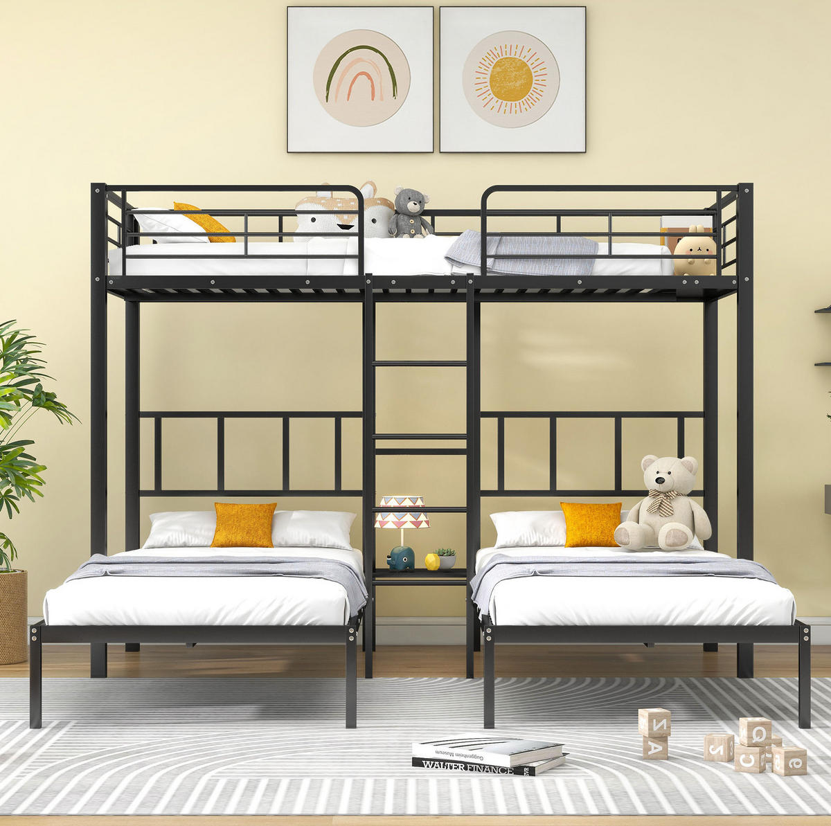 ETAGENBETT Kinderbette 90/200 cm aus Metall mit Leiter und Ablage Schwarz - Schwarz, Metall (90/200cm) - Modenvie