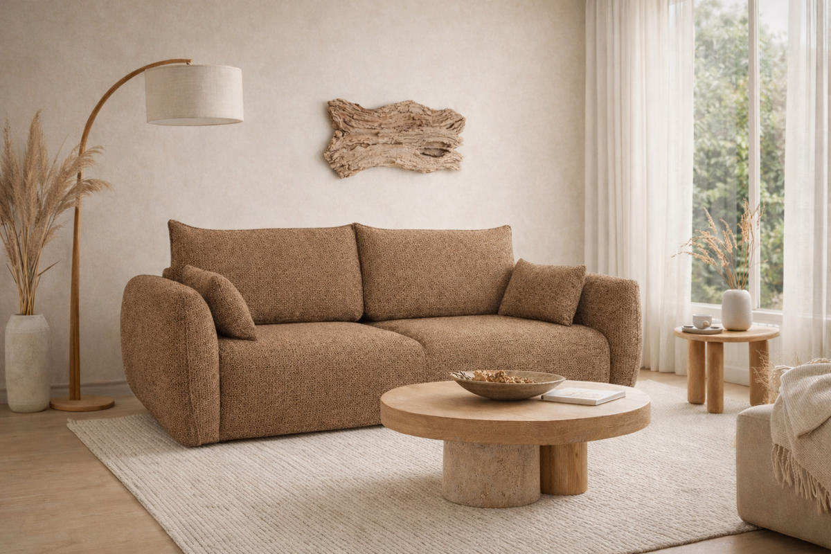 SOFA Mit Schlaffunktion Und Bettkasten, Chenille-Stoff Artico, Beige, Zephira - Beige, Holz (238/87/102cm) - Kaiser Möbel