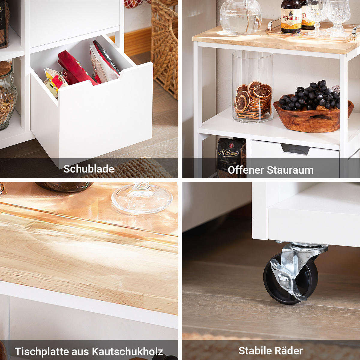 KÜCHENWAGEN Weiß - Weiß, Holz/Holzwerkstoff (53/89/37cm) - SoBuy