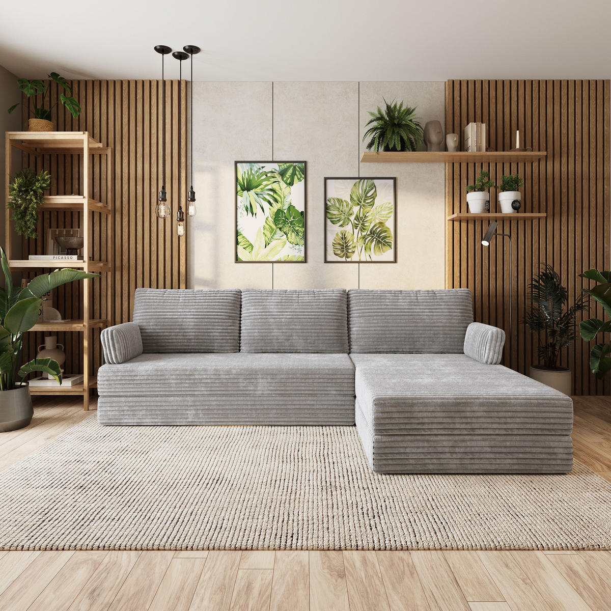 ROHOVÁ SEDAČKA ANKO modulární Boneless pohovka s funkcí spaní, světle šedá TILIA 86 - šedá, textil (270/160cm) - MASSENO