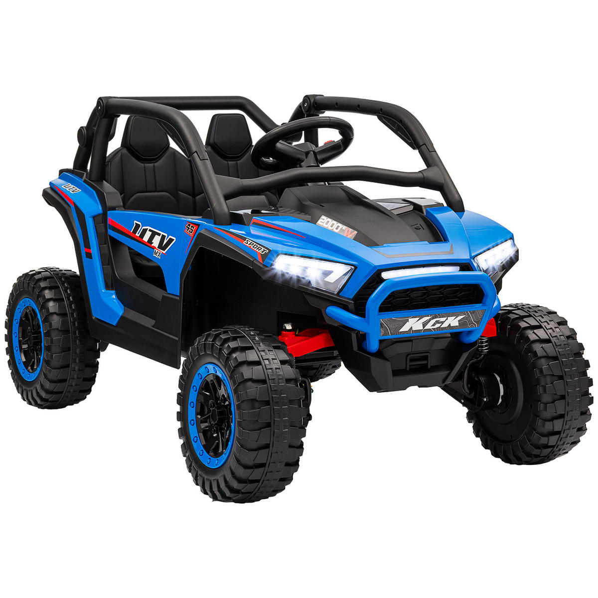 KINDERAUTO Elektro-UTV, 5-7 km/h, 2-Sitzer, Fernbedienung, Musik, Lichter, 1h Fahrtdauer, Blau - Blau, Kunststoff/Metall (117/72/67cm) - AIYAPLAY