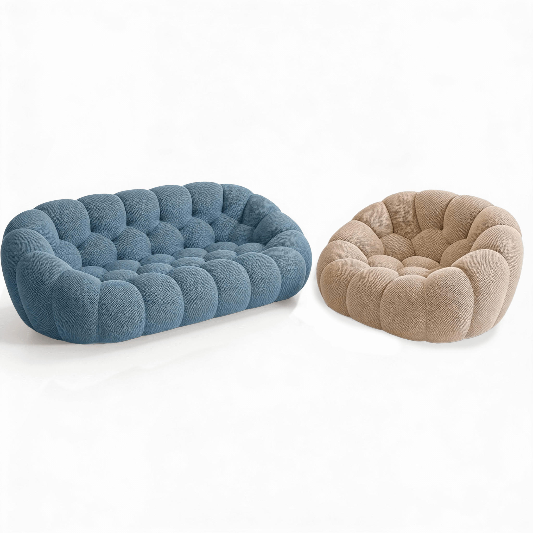 SITZGARNITUR Cocoon Sofa und Sessel Blau und Sand - Sandfarben/Blau, Textil (190/75/113cm) - COCO Living