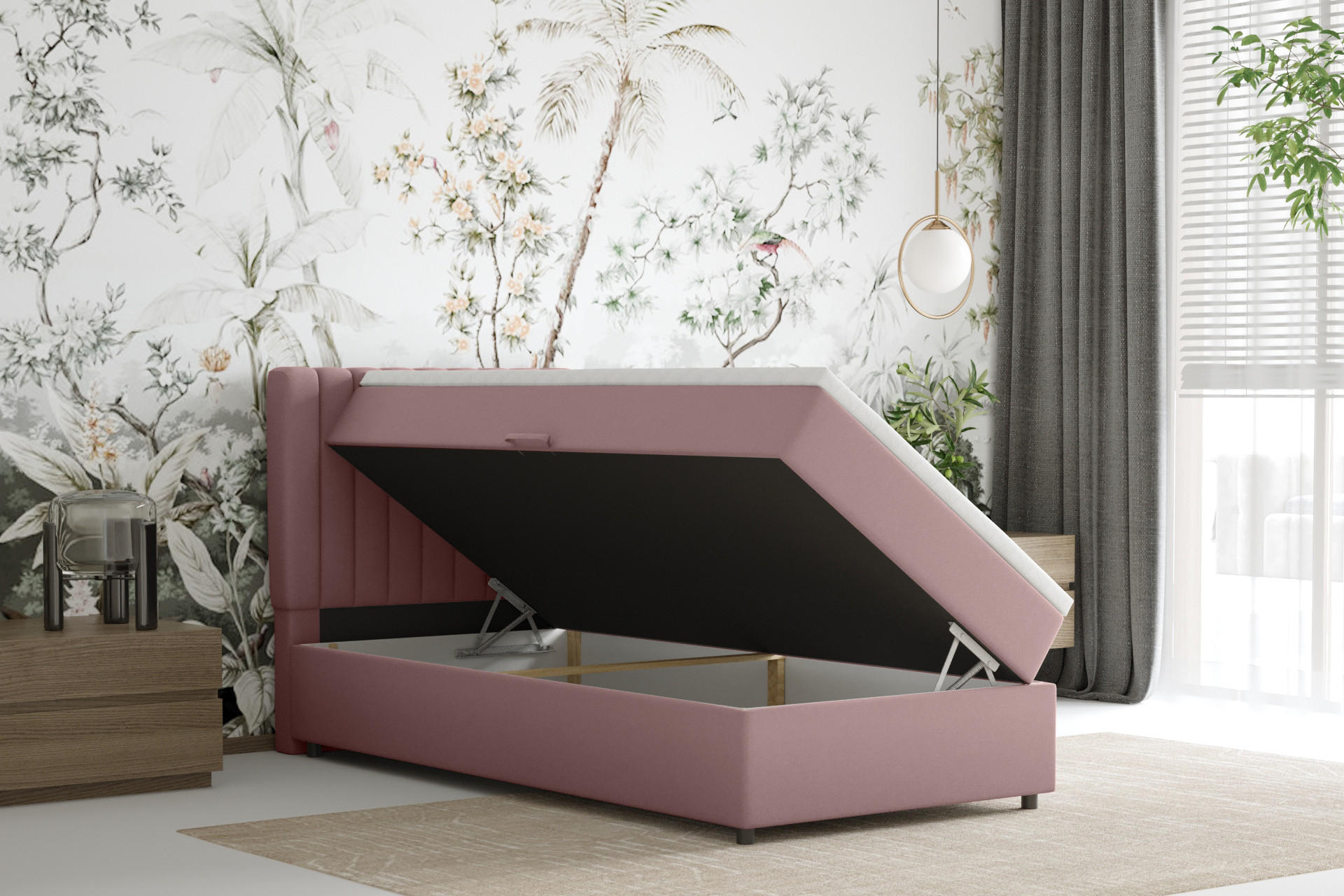 BOXBETT Everest 90 x 200 cm Einzelbett mit hochwertiger Bonell-Matratze und Topper - Rosa, Holz (90/200cm) - Panda Möbel