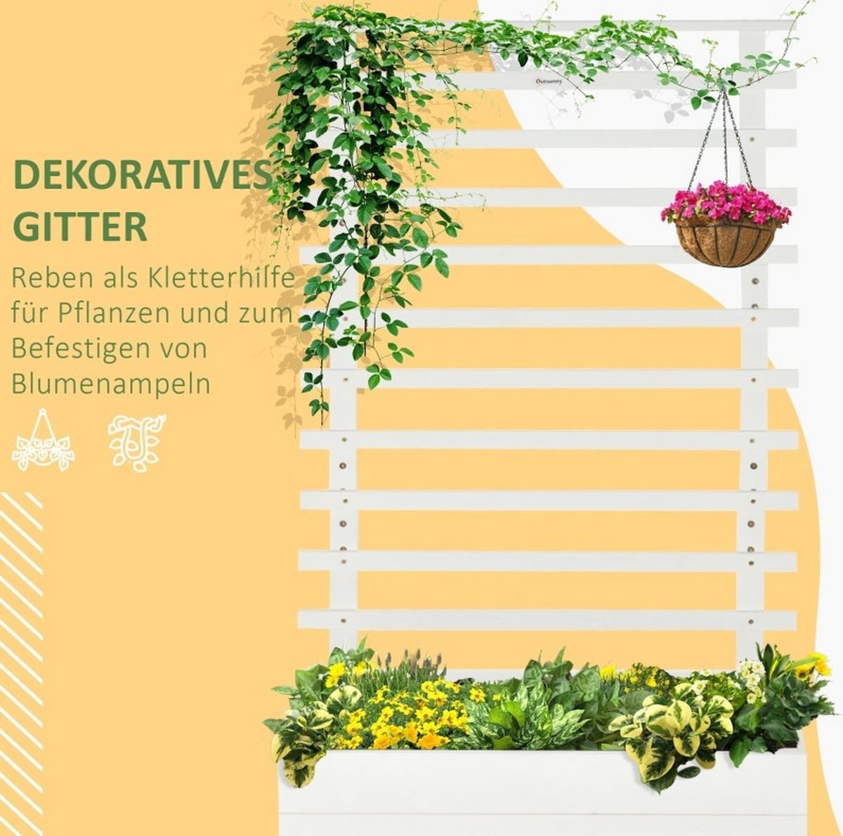 TRUHLÍK na kvety s mriežkou, 76/30/155 cm drevo biele, na kolieskach - biela, drevo (30/155/76cm) - BEAOK