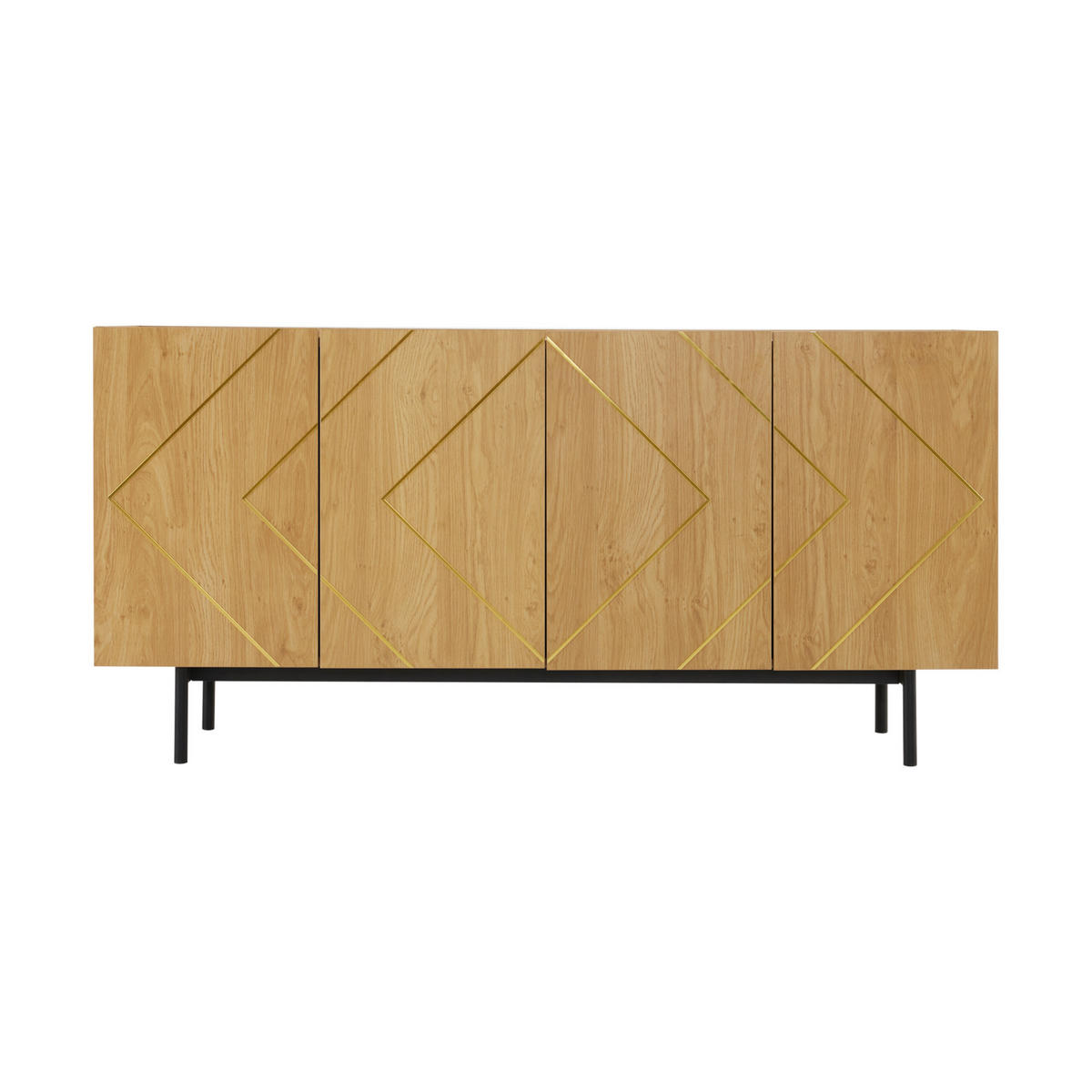SIDEBOARD 4 Türen, Metall-Inlay, Griffloses Design, Naturholz Vielseitige Kommode & Beistellschrank - Sonoma Eiche, Holzwerkstoff (160/78/40cm) - Urban Meuble