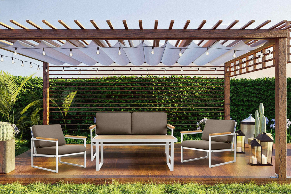 GARTENSET TRIBO Industriestil für 4 Personen, weiß - Beige/Weiß, Metall - KONSIMO®