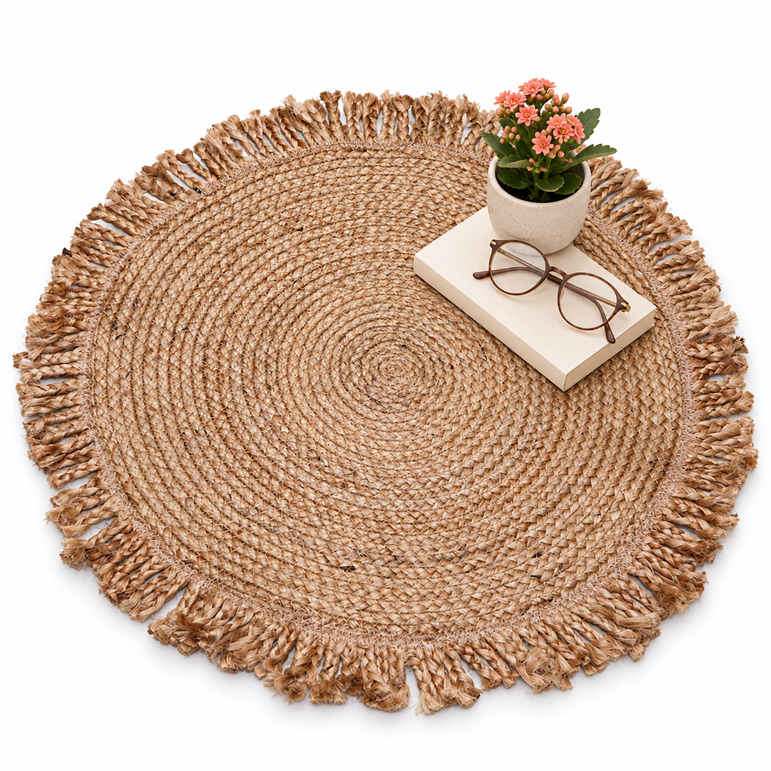 PREPROGA naravna okrogla juta ročno tkana 60 cm - bež, tekstil (60/60cm) - Relaxdays