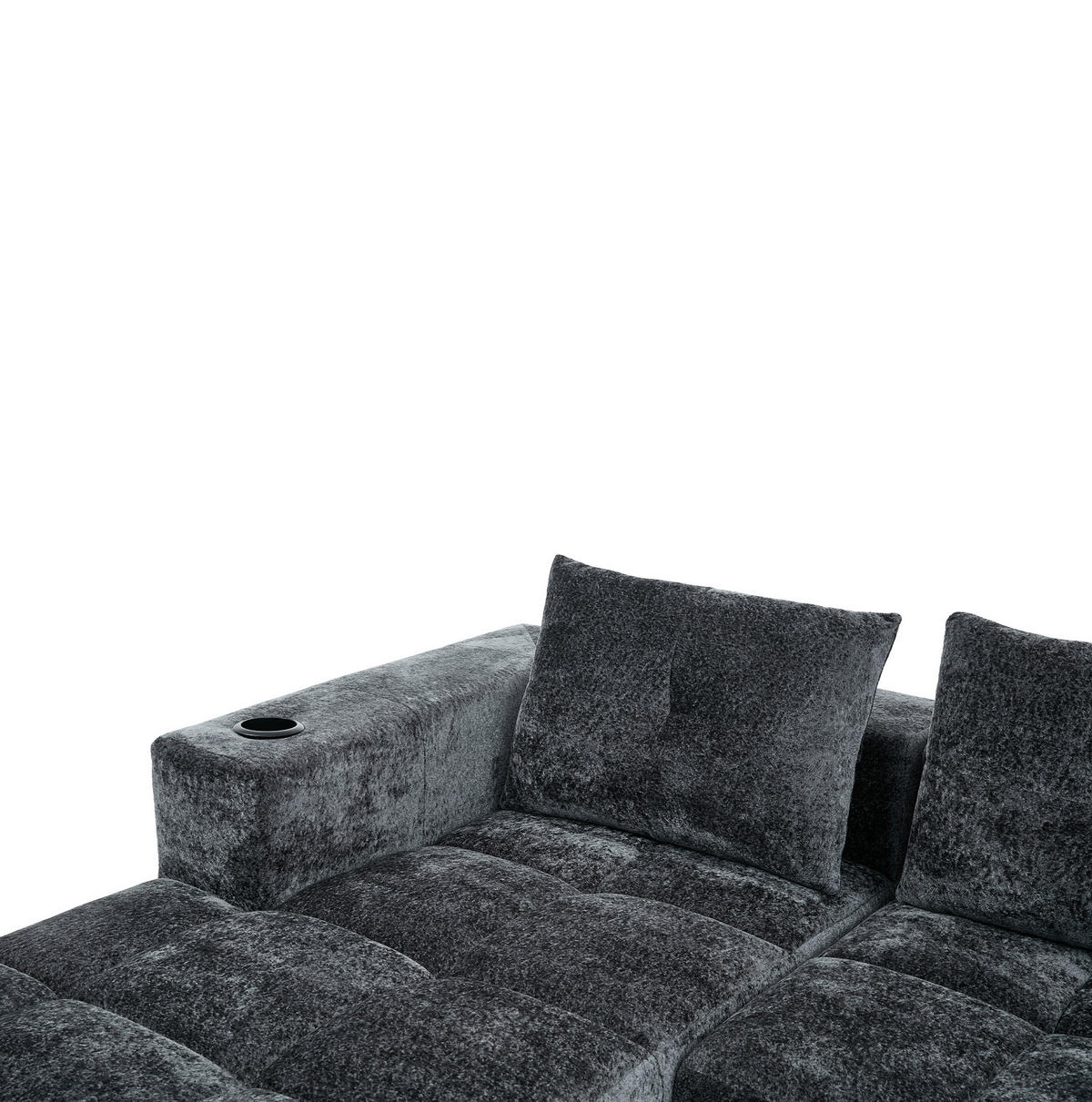 ECKSOFA 258 cm mit Becherhaltern, tiefer Sitzfläche und Chenillebezug, Grau - Grau, Textil (258/163cm) - Redom