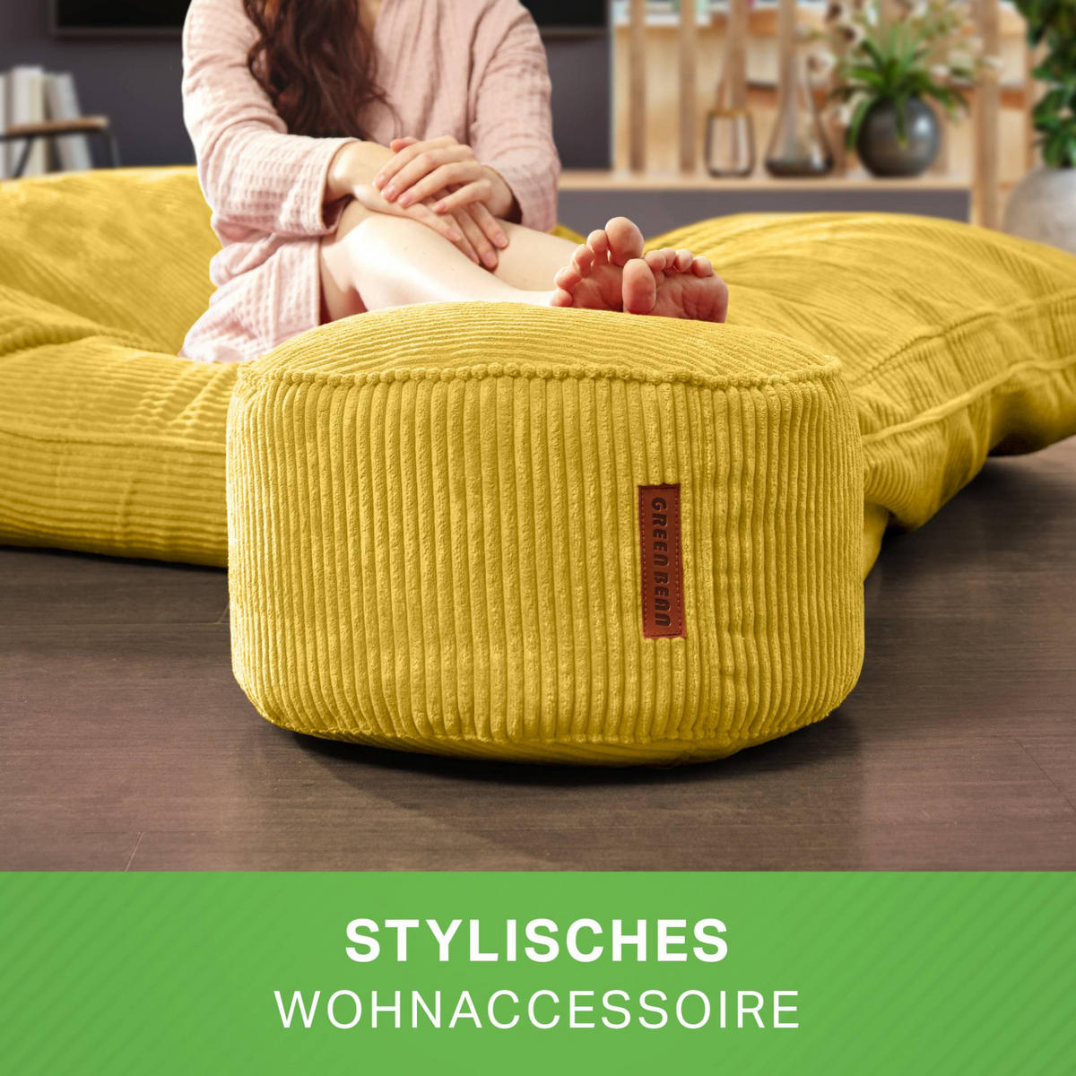 SITZSACK-HOCKER Pouf "Cord" 45x25cm - Gelb, Textil (45/25/45cm) - Green Bean