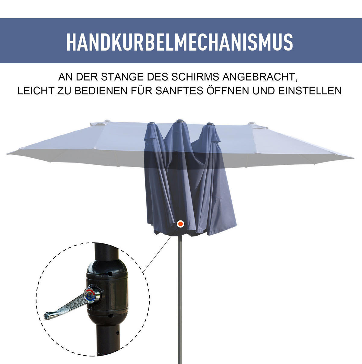 SONNENSCHIRM aus Aluminium Ø2,6xH2,35 m Rot mit Handkurbel & Knickfunktion - Rot, Metall (260/260cm) - Modfu