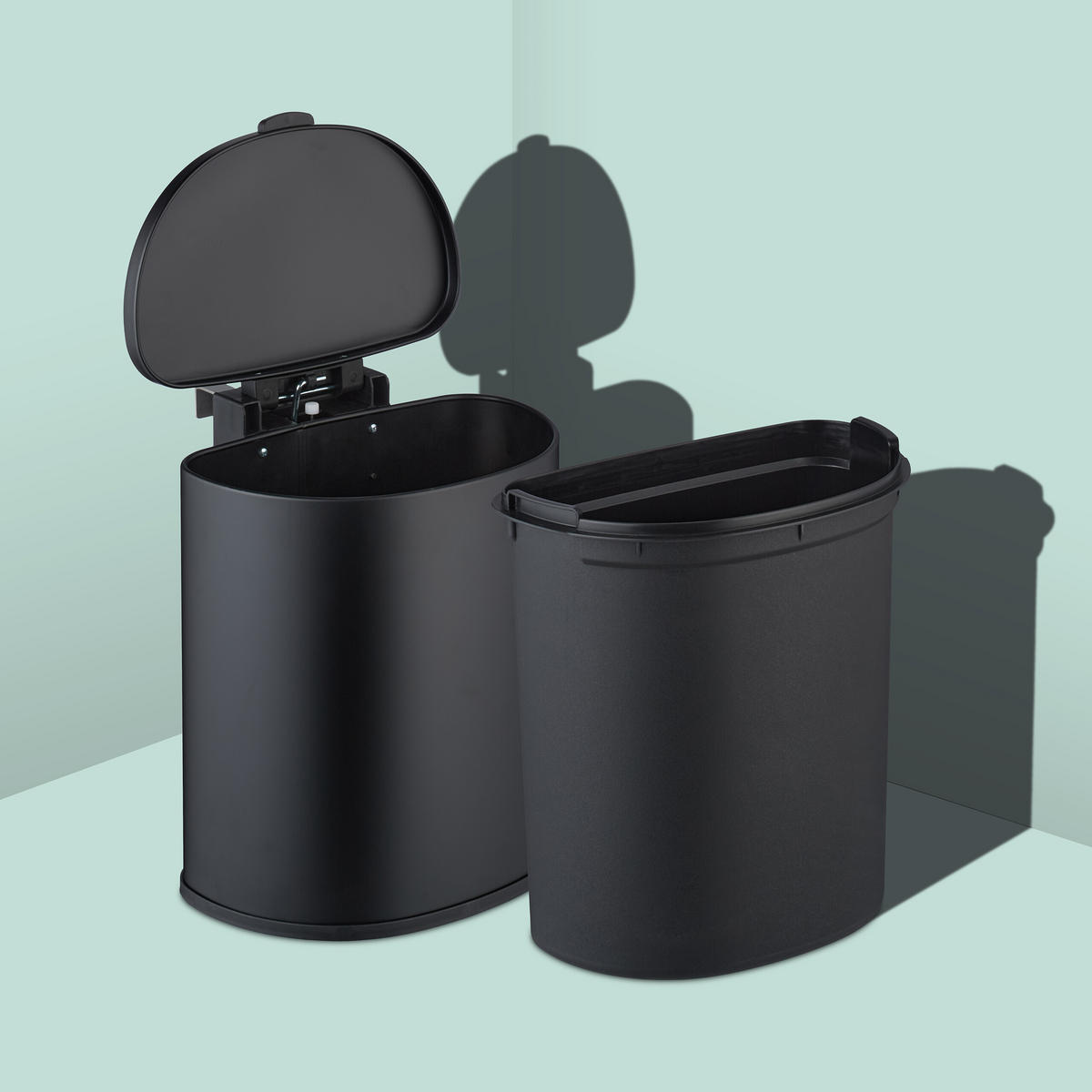 KÜCHENMÜLLEIMER - Schwarz, Kunststoff/Metall (28/32/25cm) - Relaxdays