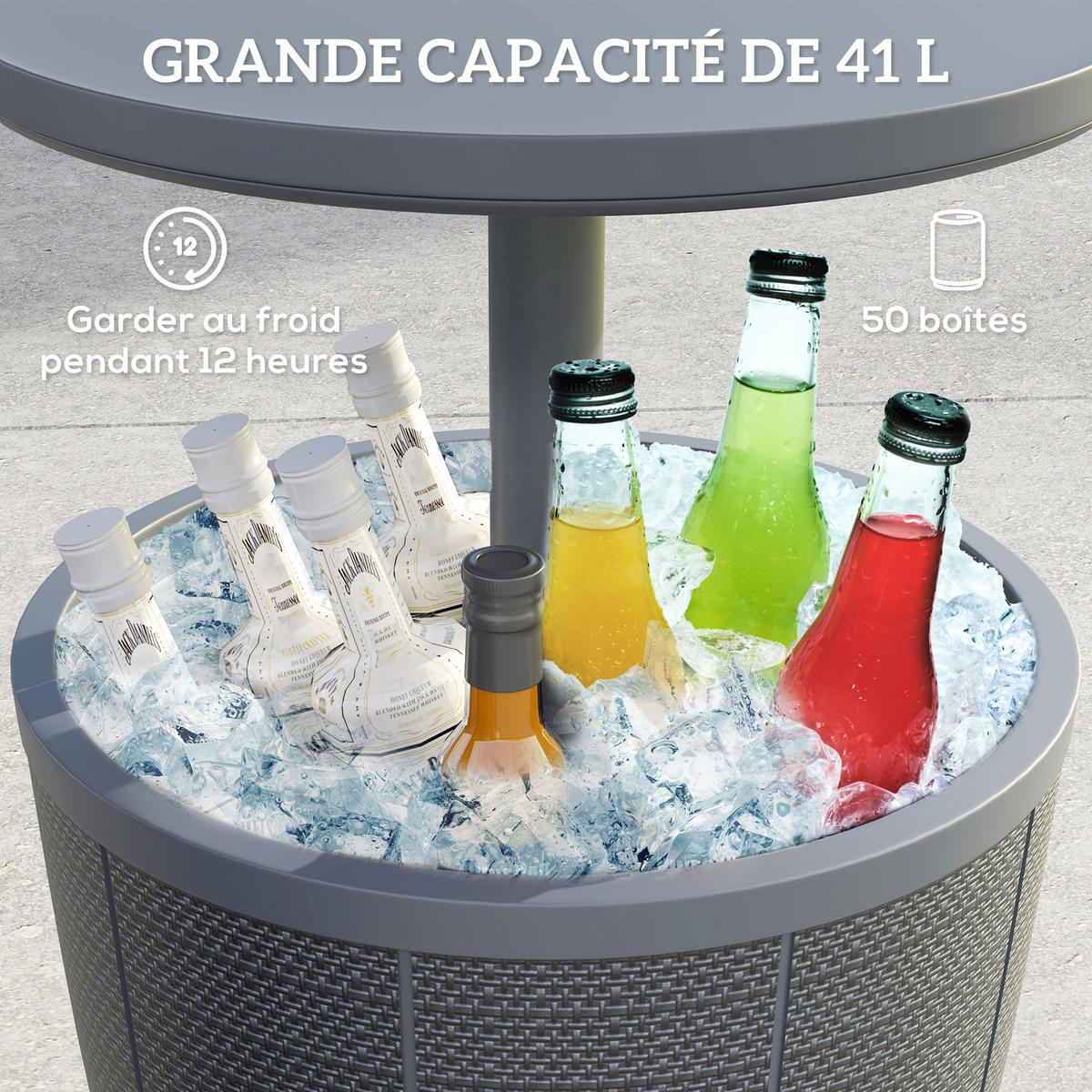 GARTENTISCH DE-14133 3-in-1 mit Eisbehälter, höhenverstellbar Grau - Grau, Kunststoff (49/49/84cm) - ComfortXL