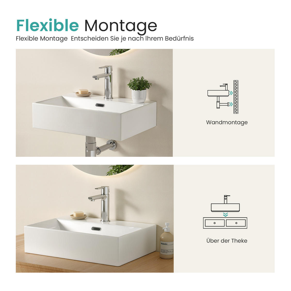 WASCHBECKEN mit Überlauf Weiß 41 / 36 / 13 cm - Weiß, Keramik (36/13/41cm) - EMKE