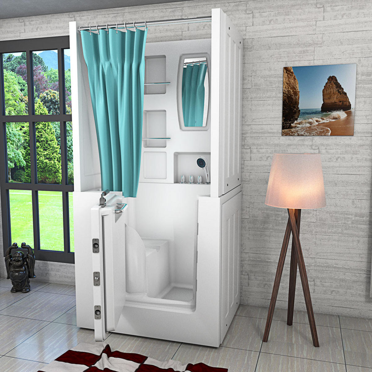 DUSCHE mit Sitzwanne und Tür S02D-TH-B-L - Weiß, Glas/Kunststoff (100/78/205cm) - AcquaVapore by Sandra Jentho