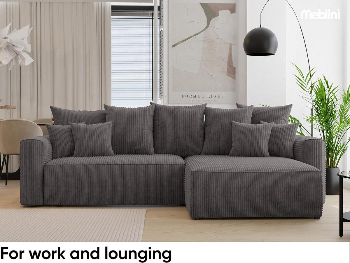 ECKSOFA BALI L - Dunkelgrau/Schwarz, Holzwerkstoff (260/160cm) - Meblini