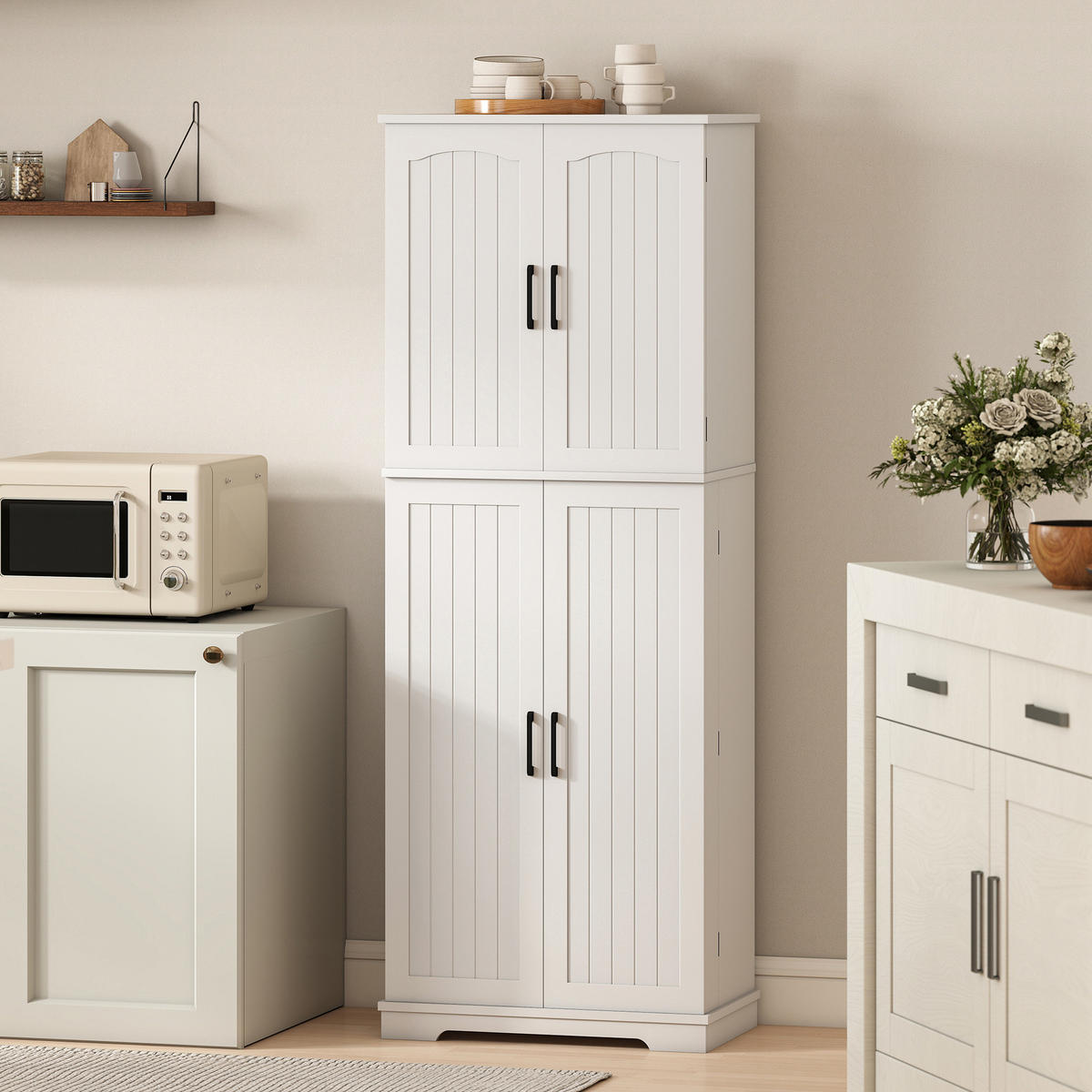 MEHRZWECKSCHRANK DE-11276 4 Türen, 10 Fächer Weiß - Weiß, Holzwerkstoff (35/162/60cm) - ComfortXL