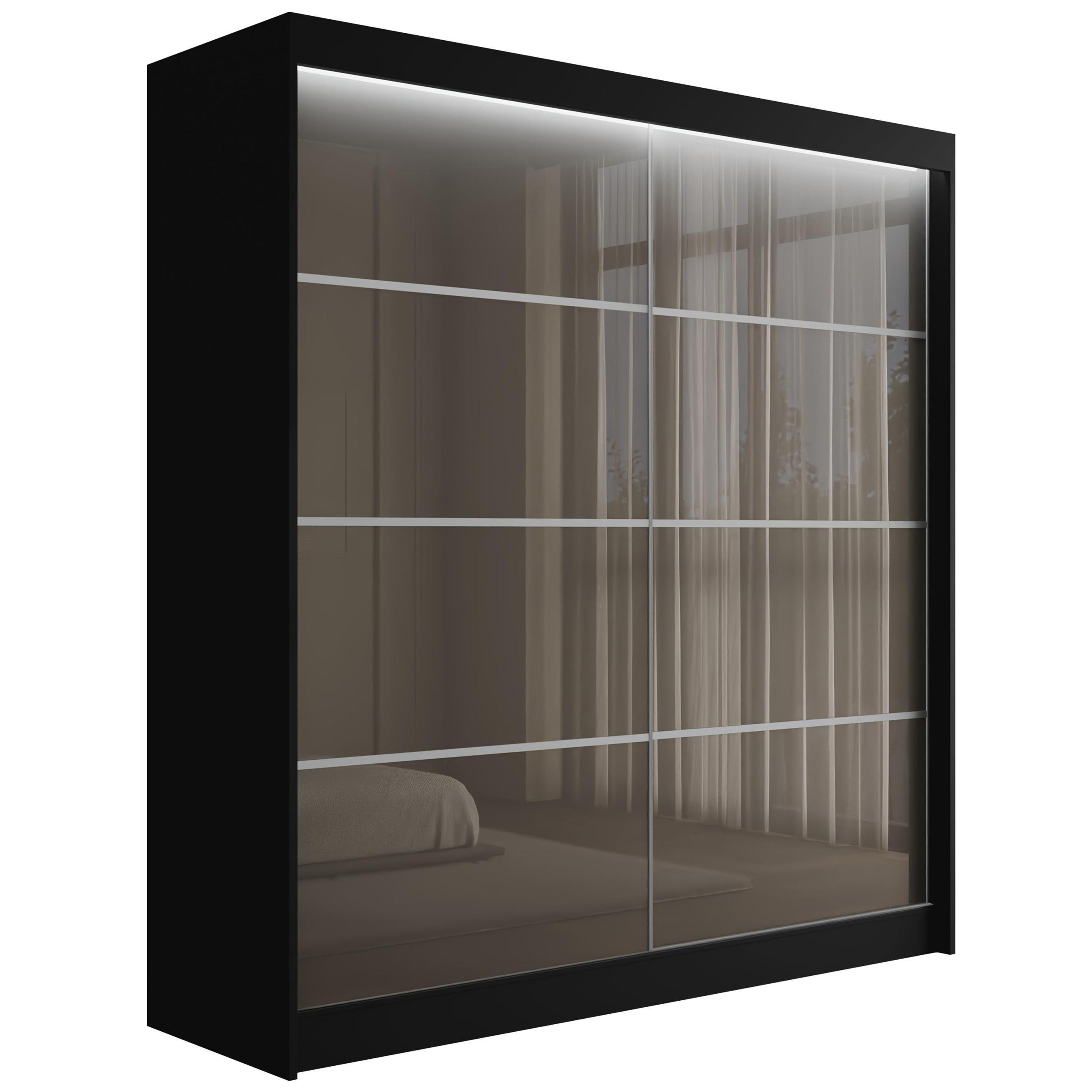 KLEIDERSCHRANK PEKA III mit LED - 200 cm - Schwarz|Grau - Schwarz/Grau, Holzwerkstoff (200/215/61cm) - ALTDECOR