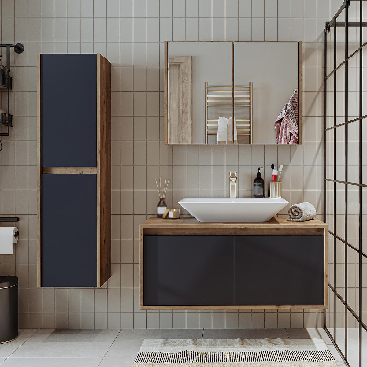 BADMÖBEL Set ATLANTIC-100 4-teilig - Anthrazit, Holzwerkstoff (100/150/45cm) - Roomart