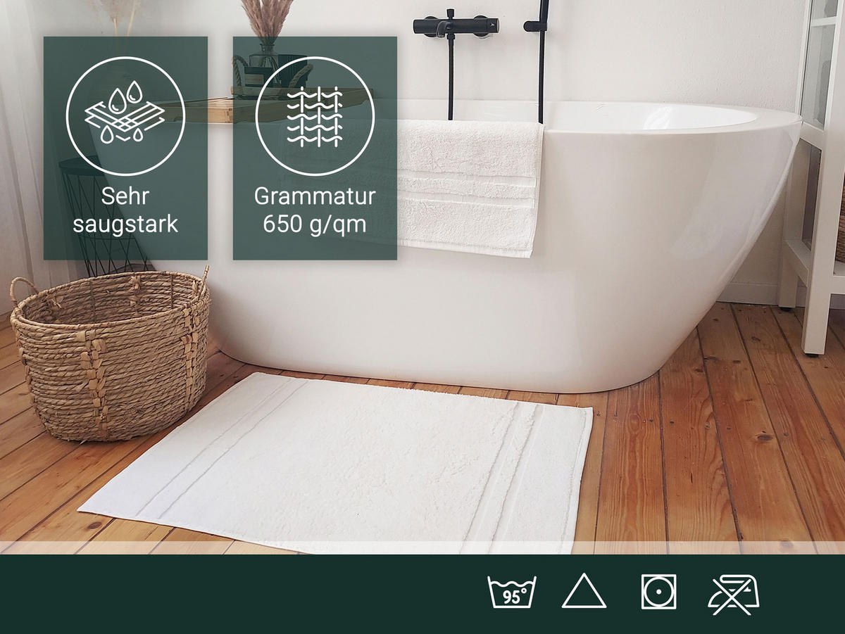 BADEMATTE, 2er-Set, 50x75 cm, 100% Baumwolle, Weiß - Weiß, Textil (50/75cm) - Zollner