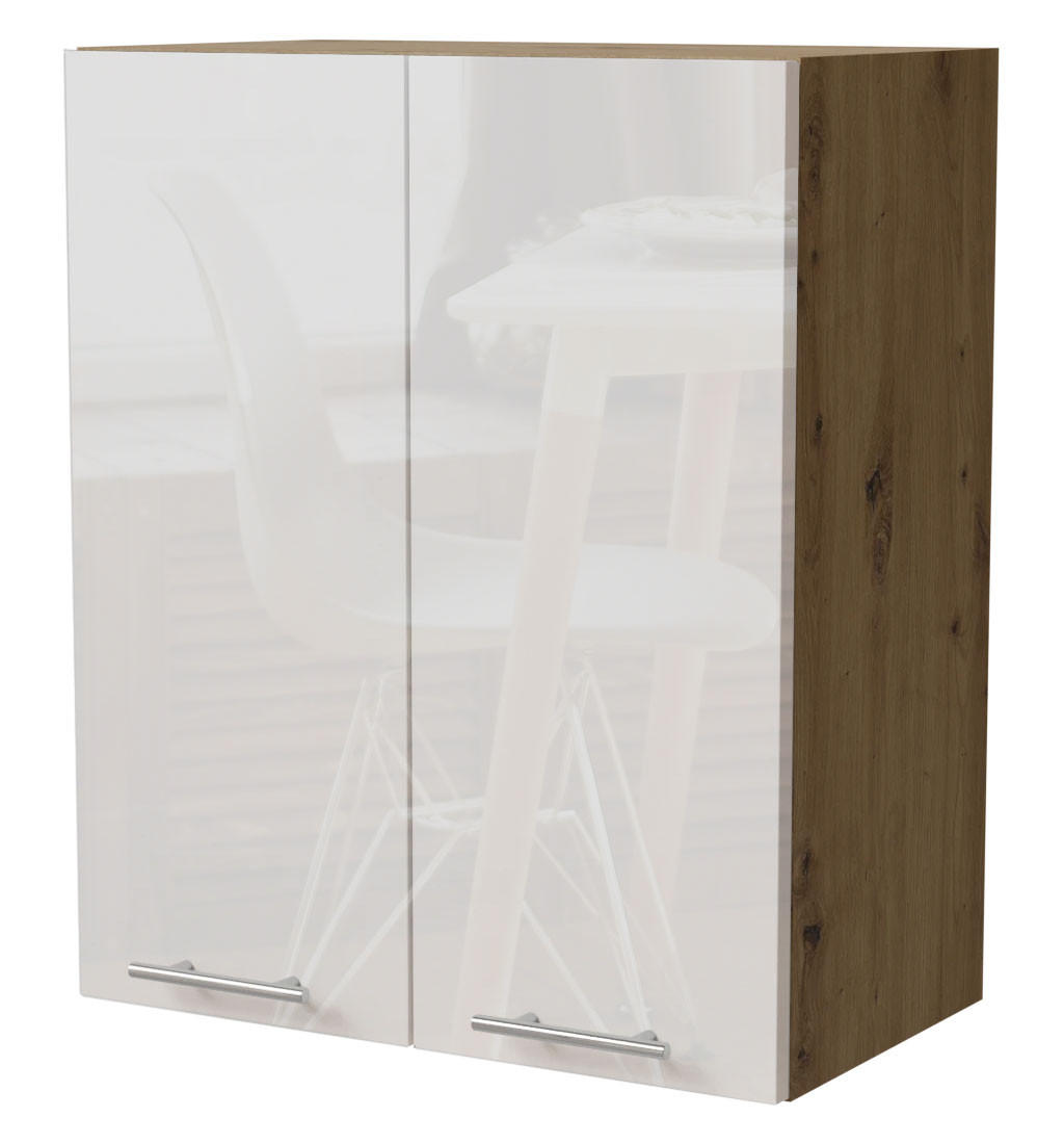 Feldmann-Wohnen Küchenhängeschrank Weiß Hochglanz, Eiche Artisan 60x72x32.5 cm