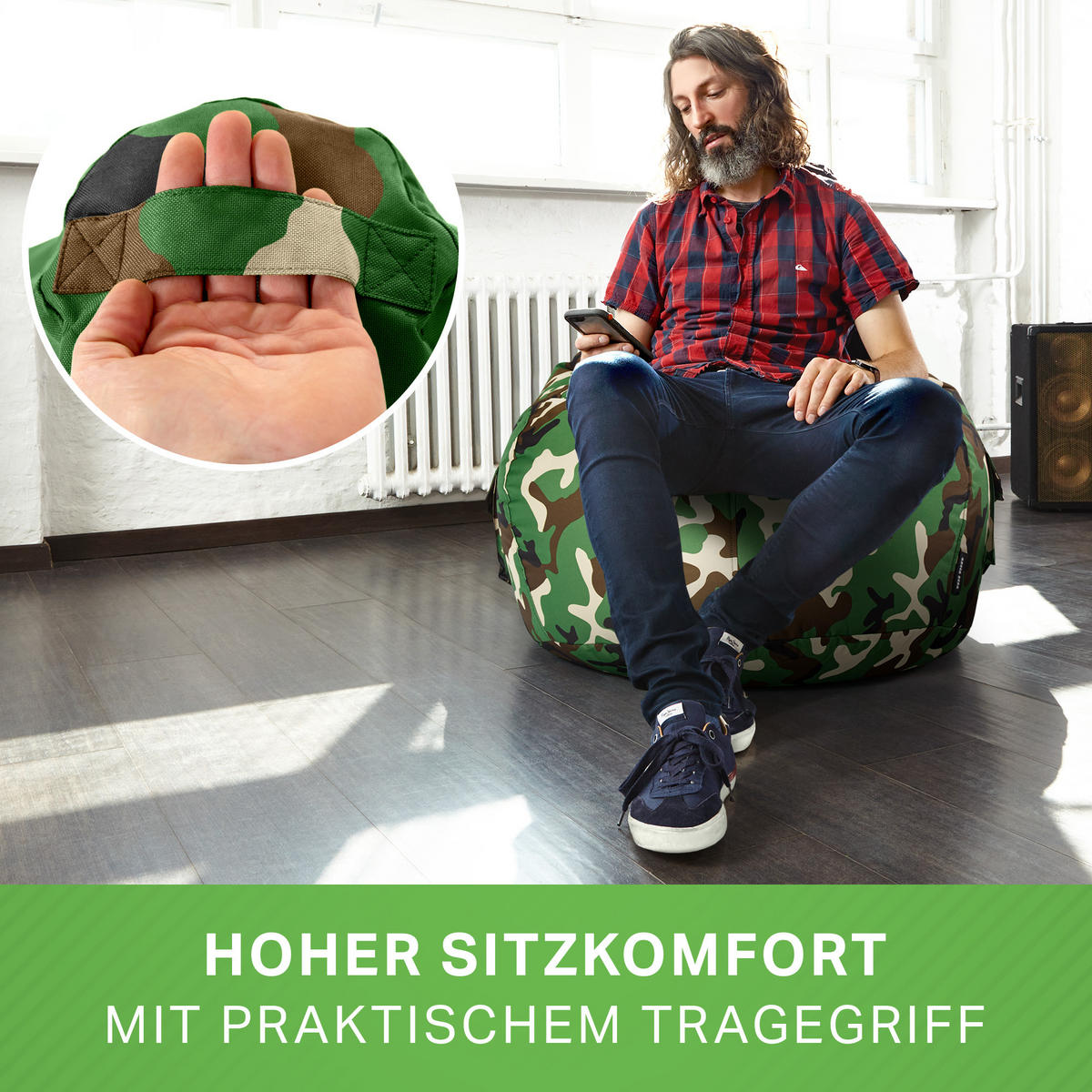 SITZSACK Lounge Chair "Cozy" 80x70x90cm - Braun/Grün, Textil (70/90/80cm) - Green Bean