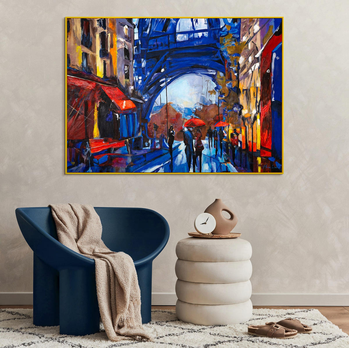 GEMÄLDE Straßen von Paris Schattenfugenrahmen Gelb 140x100 cm - Gelb, Holz (140/100cm) - YS-art gallery