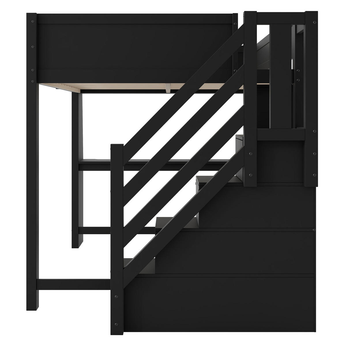 HOCHBETT 140/200 cm aus Holzwerkstoff mit Schreibtisch, LED-Beleuchtung und Stauraumtreppe Schwarz - Schwarz, Holzwerkstoff (140/200cm) - Modenvie