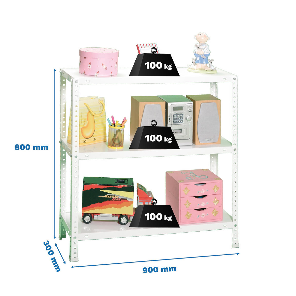 SCHRAUBREGAL PANDA MINI | HxBxT 90x80x30cm | 3 Fachböden | Fachlast 100kg | Weiß - Weiß, Metall (80/90/30cm) - PROREGAL