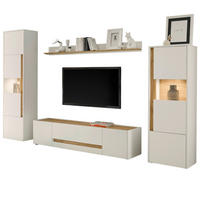 WOHNWAND weiß, Eiche Wotan 4-teilig 310 cm, Wohnkombination modern - Eiche Wotan/Schwarz, Glas/Holz (310/197/45cm) - Furn.Design