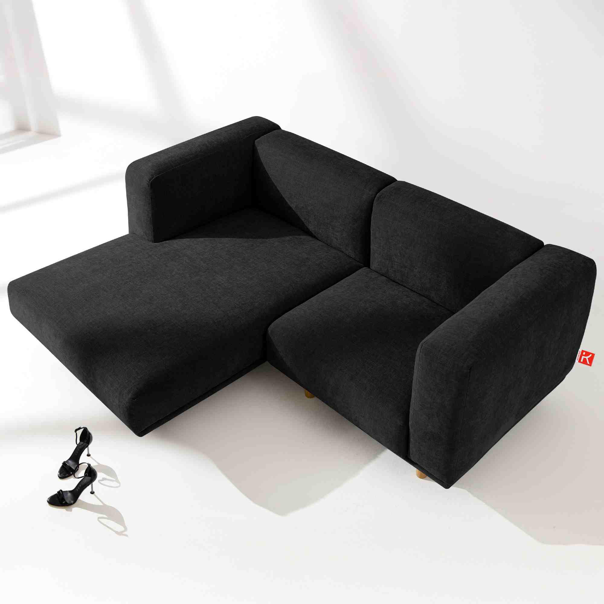 ECKSOFA-LINKS FOSERO, Chenille-Stoff - Anthrazit/Buchefarben, Holz/Holzwerkstoff (204/155cm) - KONSIMO®