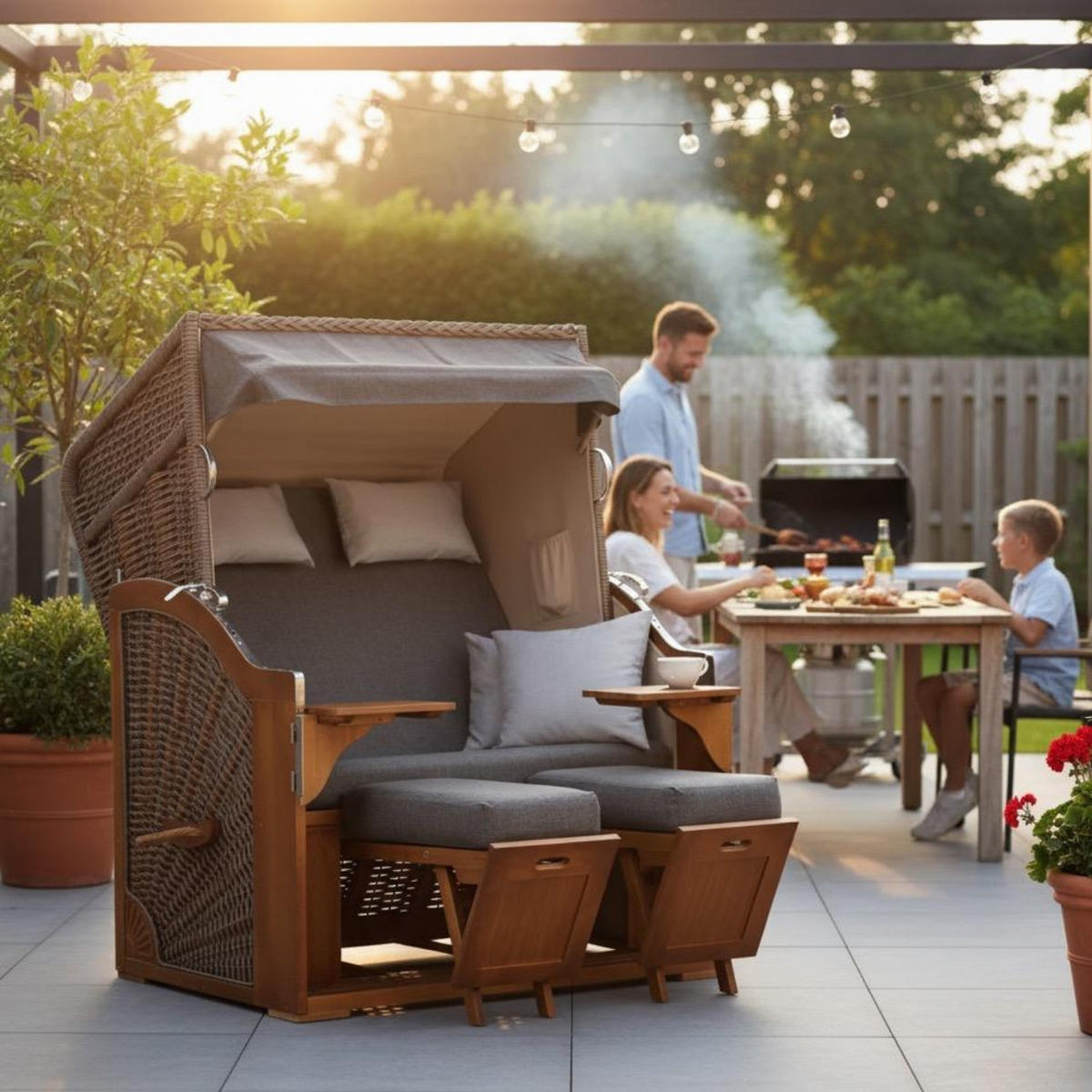 STRANDKORB Schleswig Pinie 2-Sitzer - Braun/Grau, Metall (120/160/80cm) - Mr. Deko