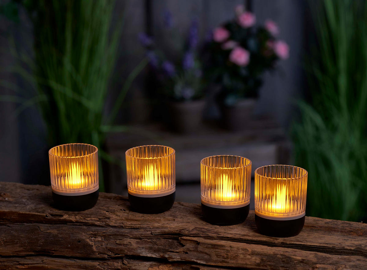 LED-AKKU-LOUNGE-LIGHTS - kabellos mit Touchsensor für Innen und Außen, RGBW Flackereffekt, 4er-Set - Schwarz, Kunststoff (5/5/7cm) - Northpoint