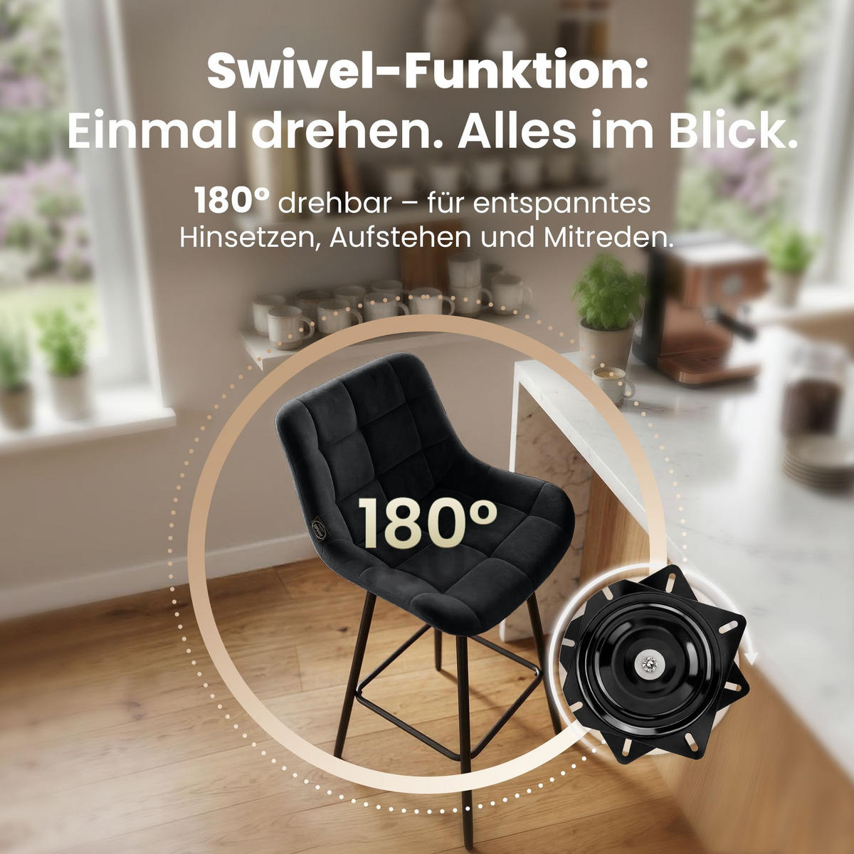 BARHOCKER Samt Schwarz - Schwarz, Textil/Metall (49/105/56cm) - CLP