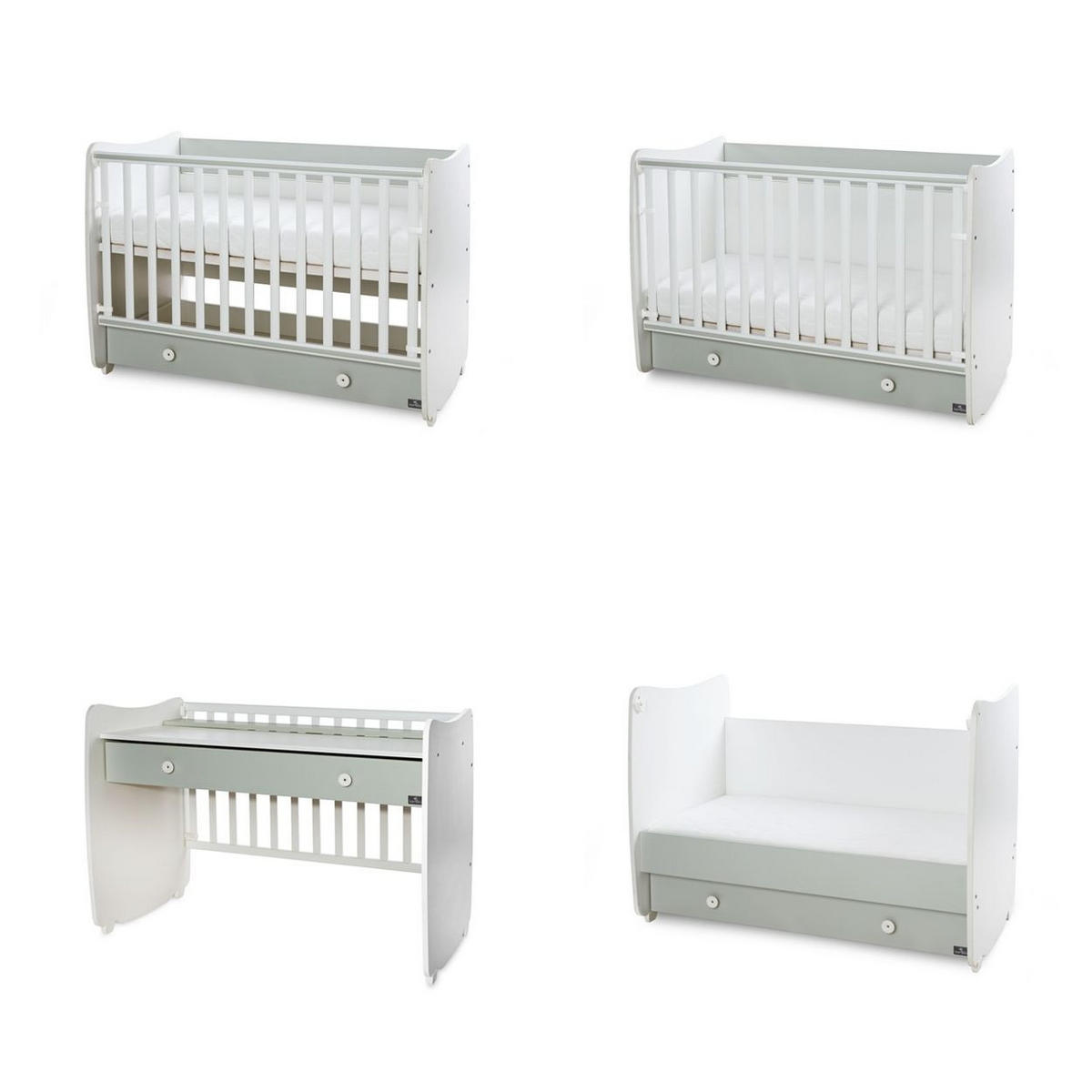 BABYBETT Dream NEW grün 140 x 70 cm, Schaukelbett, Schreibtisch, Schublade, Hubgitter - Grün, Holzwerkstoff (70/140cm) - Lorelli