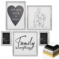 WANDBILDER 5er Set - 50x50 cm & 20x30 cm & 40x60 cm Silberner Rahmen - Definitionen der Liebe in Familienzeichnungen - Silberfarben, Kunststoff (40/60cm) - ArtPrintCave