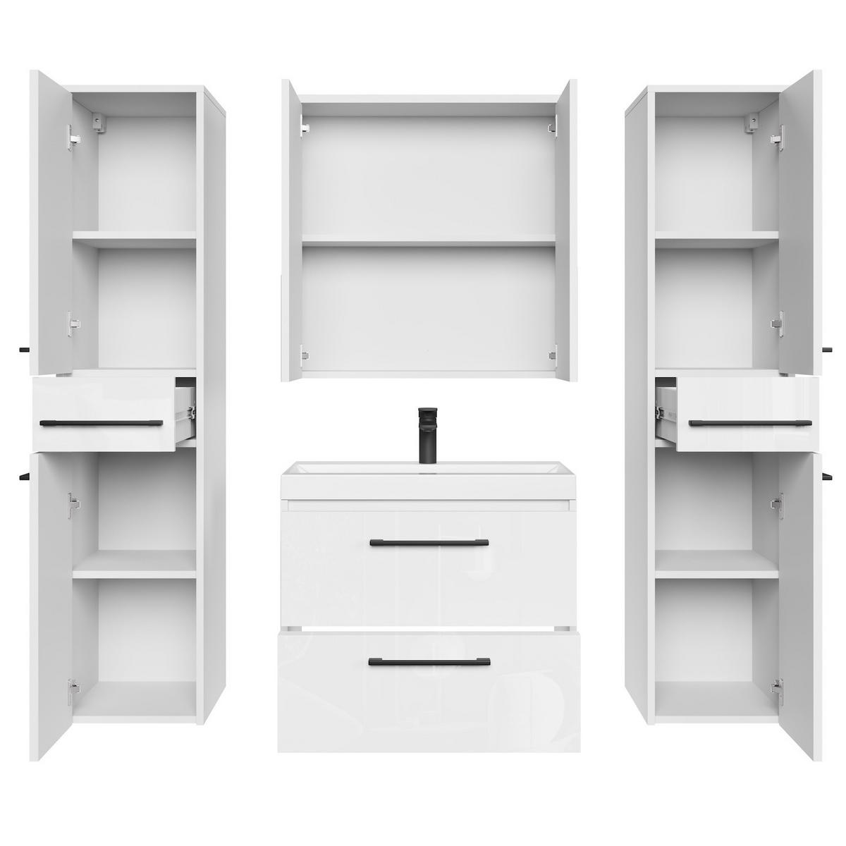 BADMÖBEL-SET Florence 5 Teile Weiß Hochglanz - 60 x 35 x 51 cm - Weiß, Holz (60/51/35cm) - Badplaats