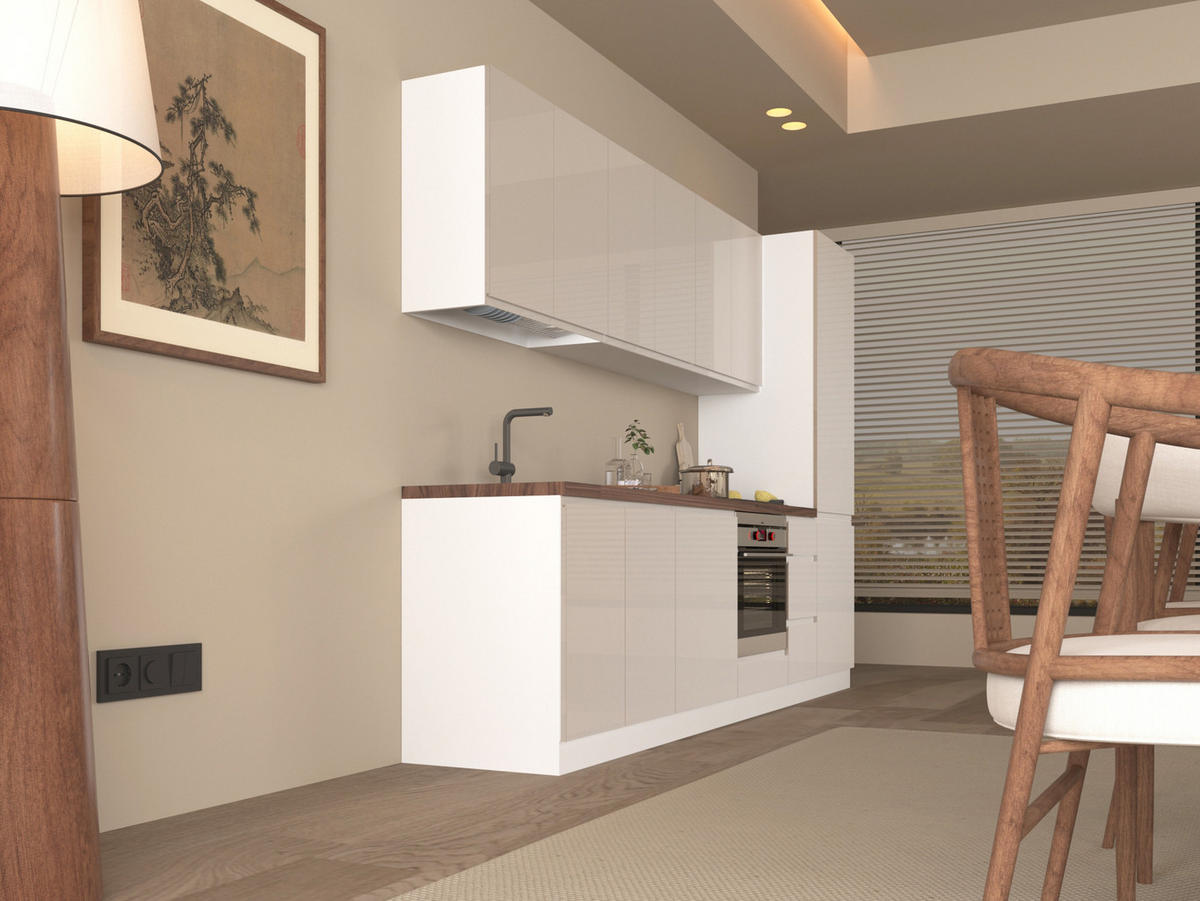 KÜCHENZEILE 300 cm - Aspen KA5-M300 - in Weiß/Hochglanz - Weiß Hochglanz, Holz (300/212/58cm)