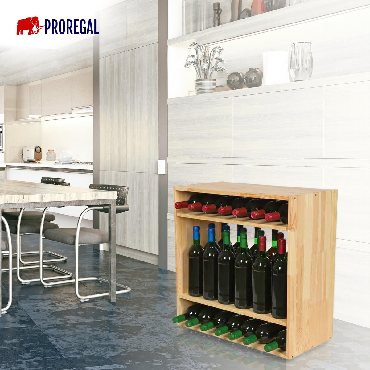 WEINREGAL Vincellar Mod 60x60x30 cm Standflaschen Modul Für 32 Flaschen Massives Kiefernholz Natur - Naturfarben, Holz (60/60/30cm) - PROREGAL