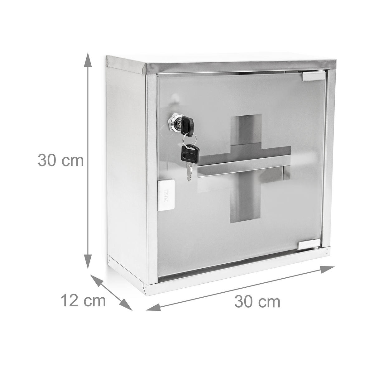 MEDIZINSCHRANK - Silberfarben, Glas/Metall (30/30/12cm) - Relaxdays
