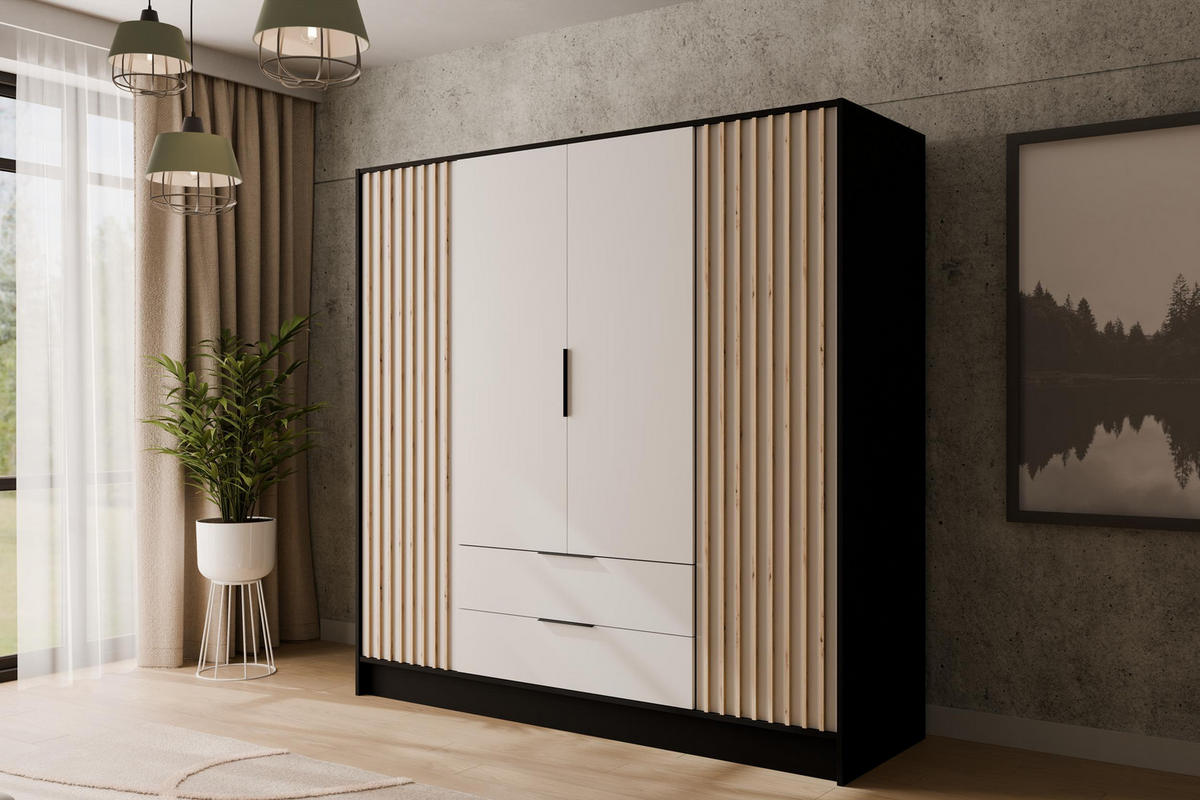 KLEIDERSCHRANK NELIA - 200 cm - Schwarz/Weiß, Holzwerkstoff (200/200/51cm) - ALTDECOR